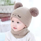 Brown Wool Bear Ears Beanie & Neck Warmer Set