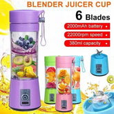 Portable juicer blender cup, purple, 6-blade clear jar with on/off