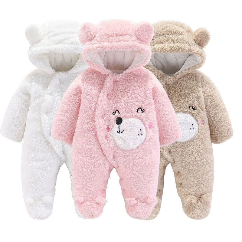 Baby bear hooded padded jumpsuit white cotton velvet