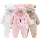 Baby Bear Hooded Padded Jumpsuit White Cotton Velvet