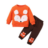Fox Embroidered Kids Suit Orange Brown