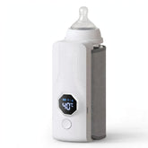 Portable USB baby bottle warmer, white body with digital temperature display