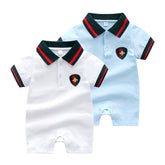 Baby Polo Rompers White Blue Cotton 0-3Y