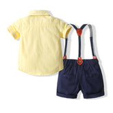 Kids Summer Shirt Set Yellow Bow Tie Shorts