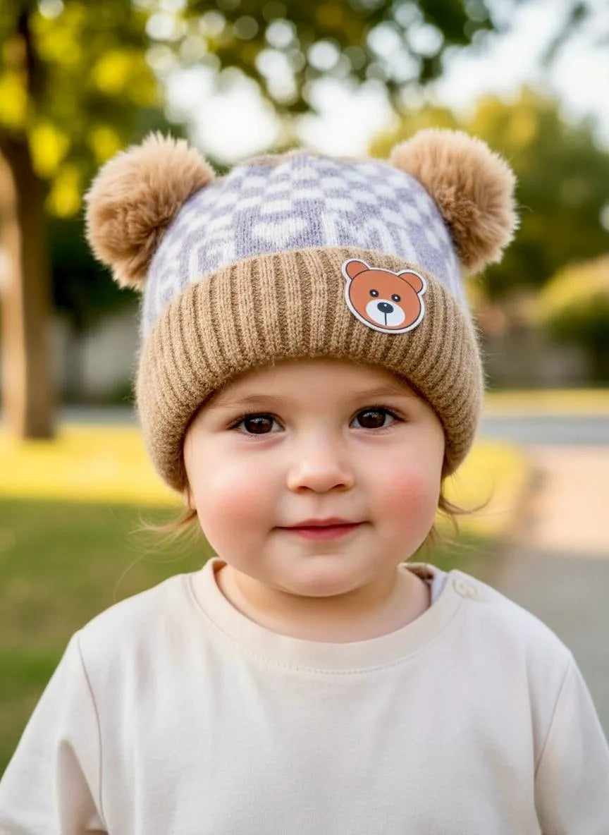 Wool Bear Cap for Kids Warm & Cute