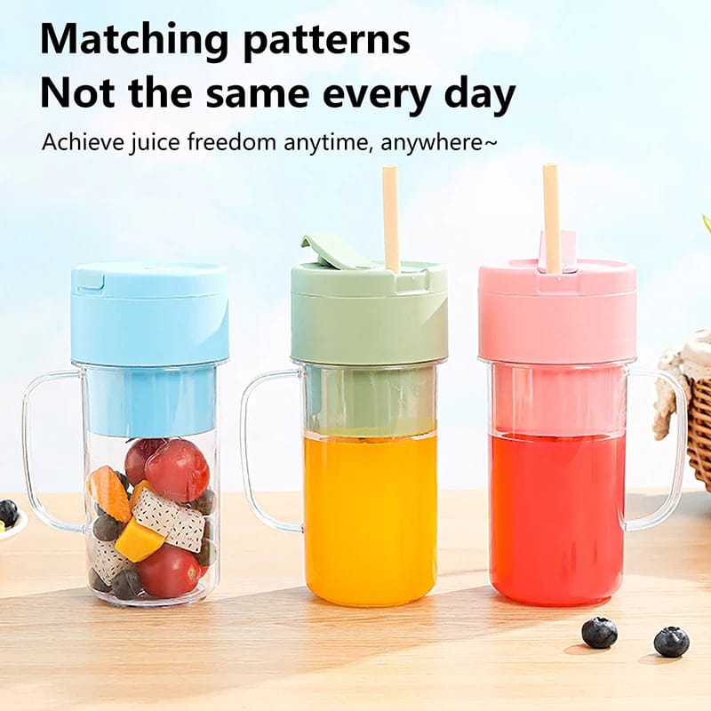 Portable mini juicer blender with straw cup, three assorted colors (blue, green, pink)