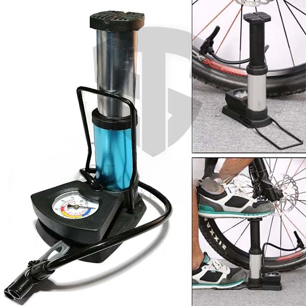 Durable foot pump with accurate pressure gauge ideal for travel and roadside assistance"