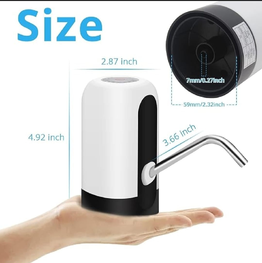 Automatic water bottle pump dispenser with white body, black base, chrome spout