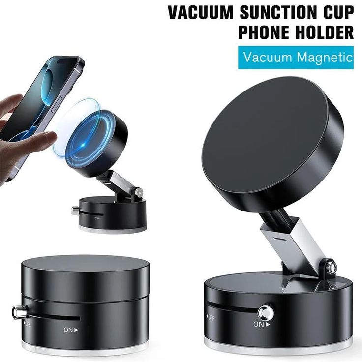 "Universal 360° rotating magnetic car phone holder with suction base on dashboard"