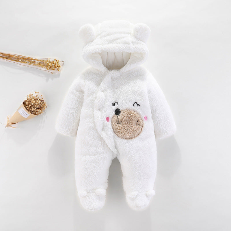 Baby bear hooded padded jumpsuit white cotton velvet