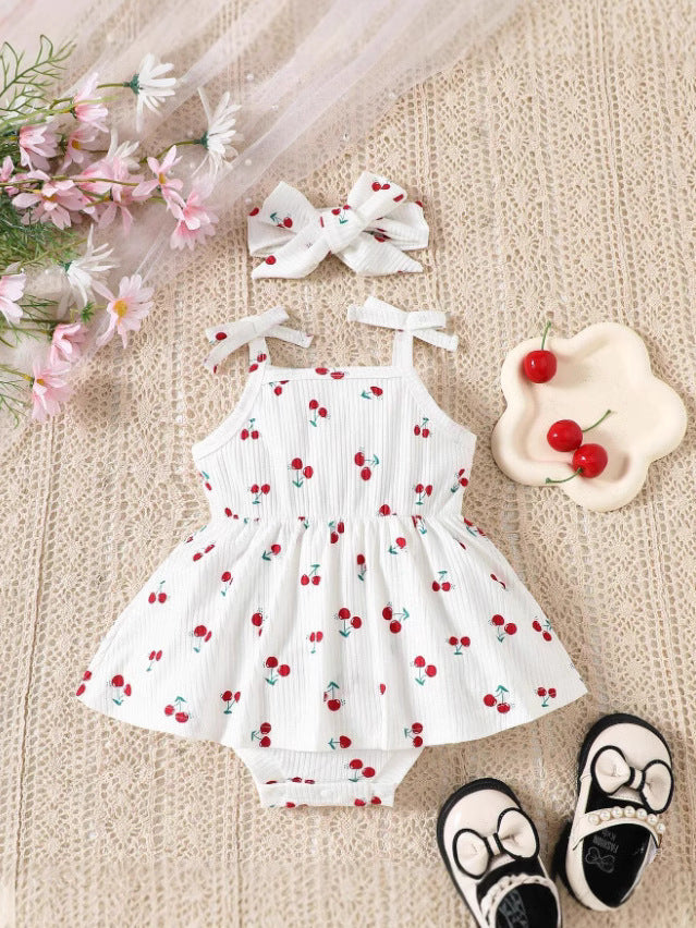 Baby Cherry Dress with Headband & Bow Shoes