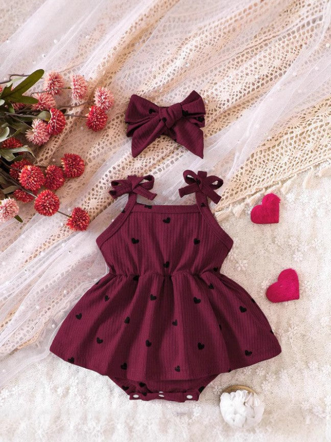 Baby cherry dress with headband and bow shoes set