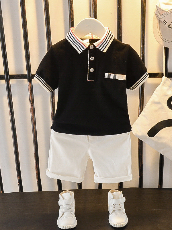 Black Polo Shirt with White Shorts for Kids