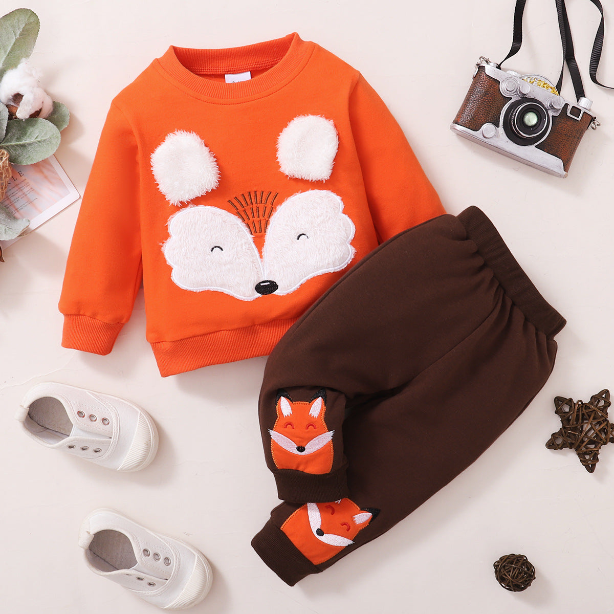 	Fox embroidered kids suit orange brown - NewBornix