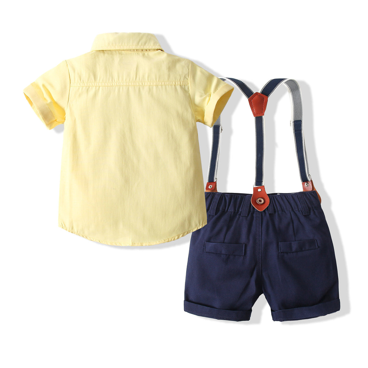 Kids Summer Shirt Set Yellow Bow Tie Shorts