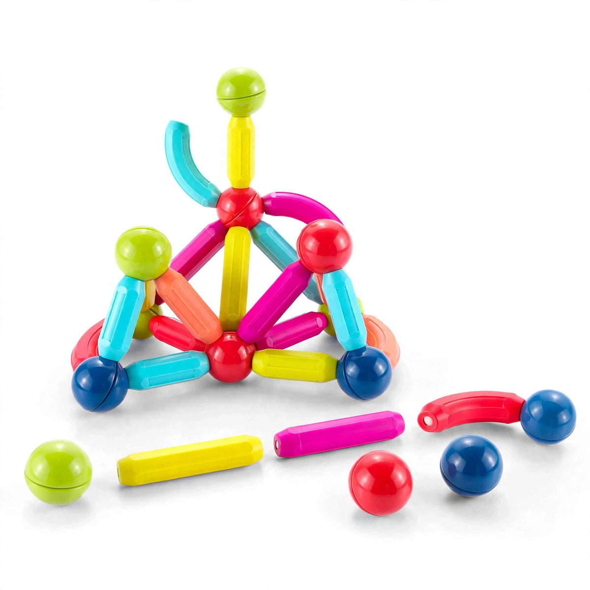 Magnetic building sticks toy set with colorful rods and ball connectors